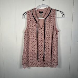 Onyx Apparel Women’s XL Pink Lace Sleeveless Blouse V Neck Tie Front